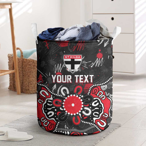 Personalized St Kilda Saints Laundry Basket Aboriginal Dot Painting Graffiti Style