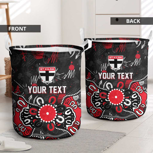 Personalized St Kilda Saints Laundry Basket Aboriginal Dot Painting Graffiti Style