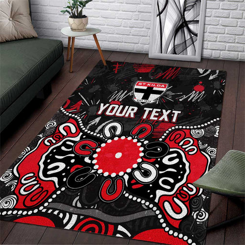Personalized St Kilda Saints Area Rug Aboriginal Dot Painting Graffiti Style