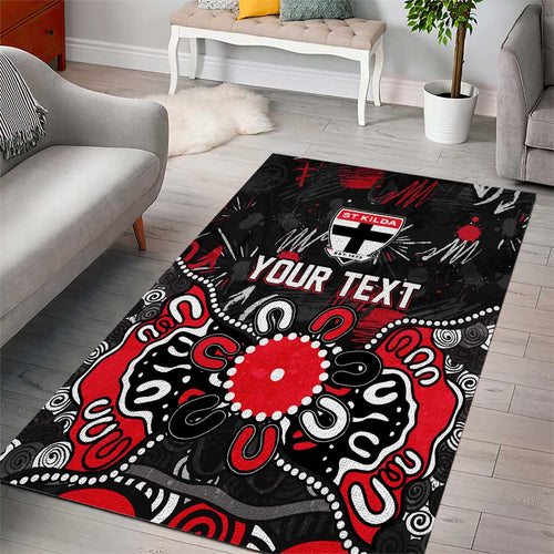 Personalized St Kilda Saints Area Rug Aboriginal Dot Painting Graffiti Style