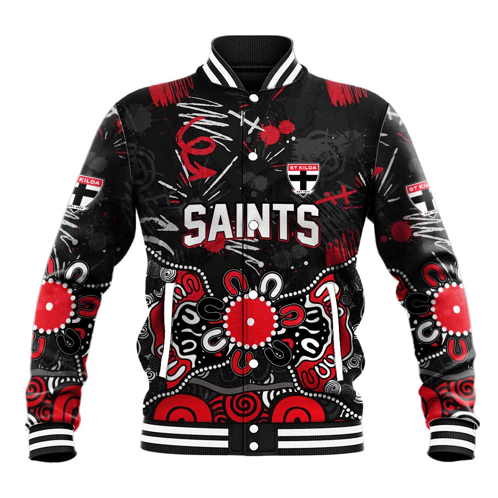 Personalized St Kilda Saints Baseball Jacket Aboriginal Dot Painting Graffiti Style