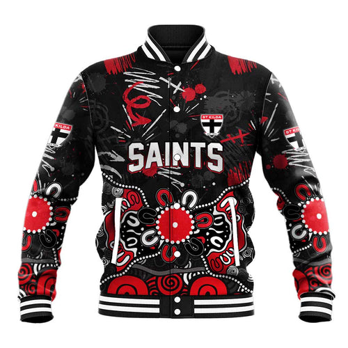 Personalized St Kilda Saints Baseball Jacket Aboriginal Dot Painting Graffiti Style