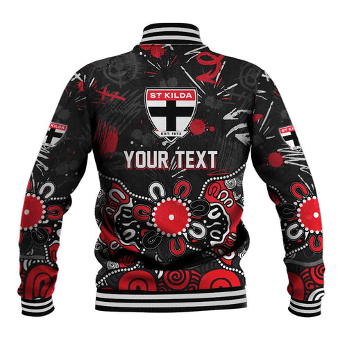 Personalized St Kilda Saints Baseball Jacket Aboriginal Dot Painting Graffiti Style