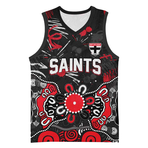 Personalized St Kilda Saints Basketball Jersey Aboriginal Dot Painting Graffiti Style
