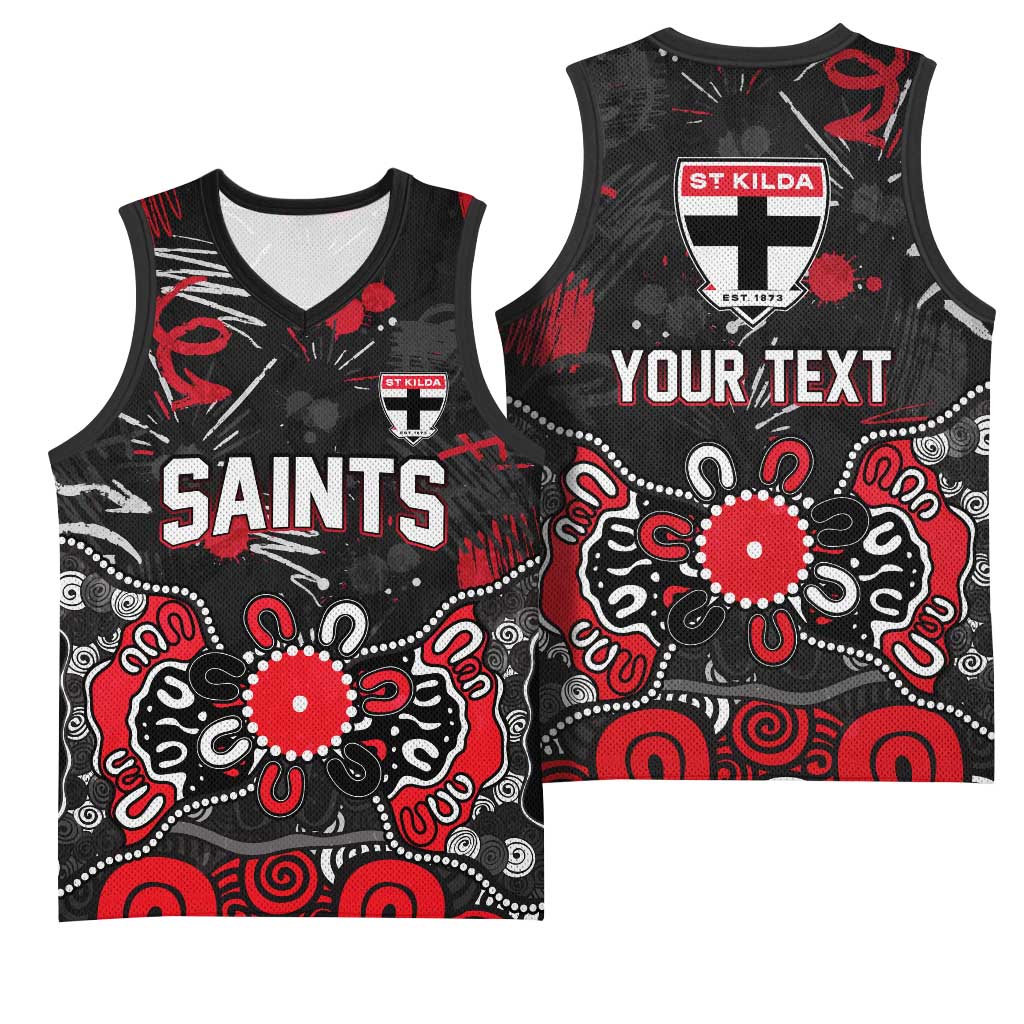 Personalized St Kilda Saints Basketball Jersey Aboriginal Dot Painting Graffiti Style