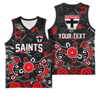 Personalized St Kilda Saints Basketball Jersey Aboriginal Dot Painting Graffiti Style