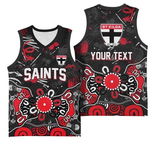 Personalized St Kilda Saints Basketball Jersey Aboriginal Dot Painting Graffiti Style