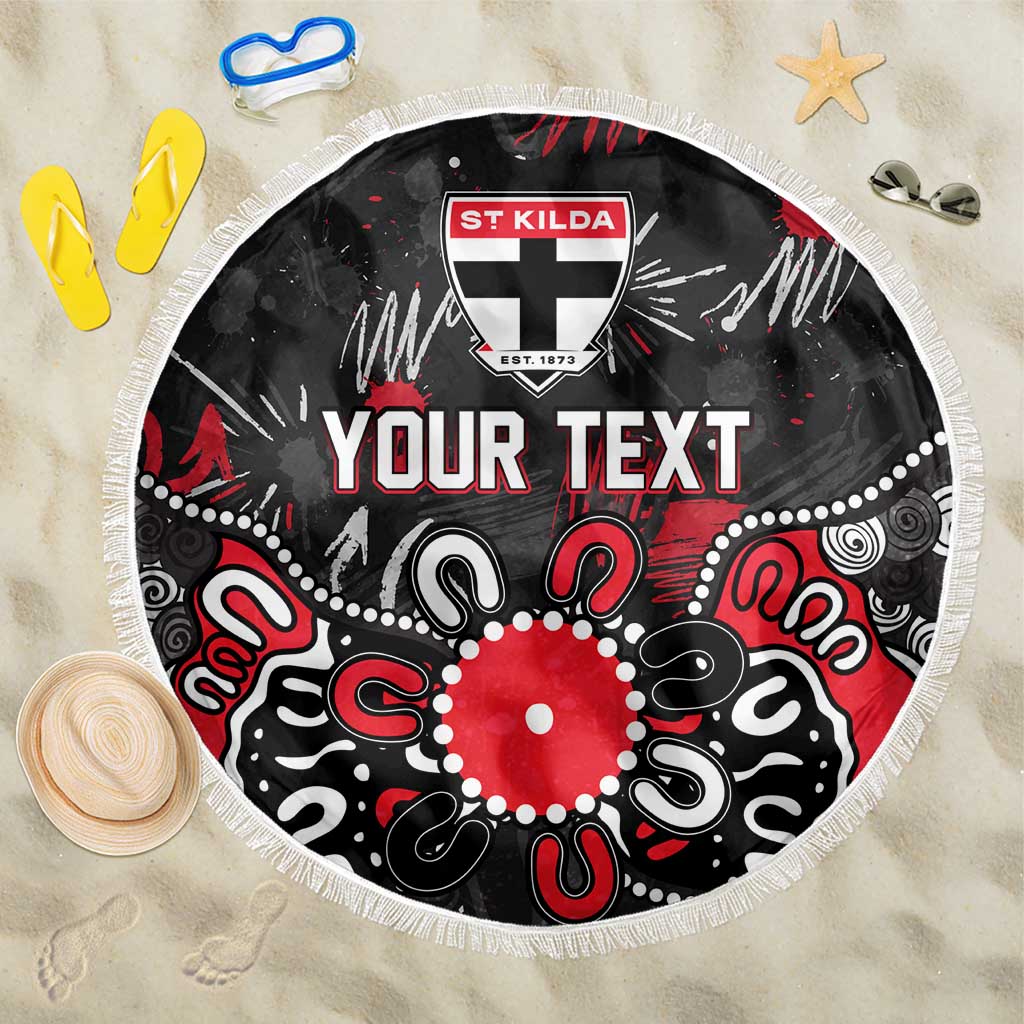 Personalized St Kilda Saints Beach Blanket Aboriginal Dot Painting Graffiti Style