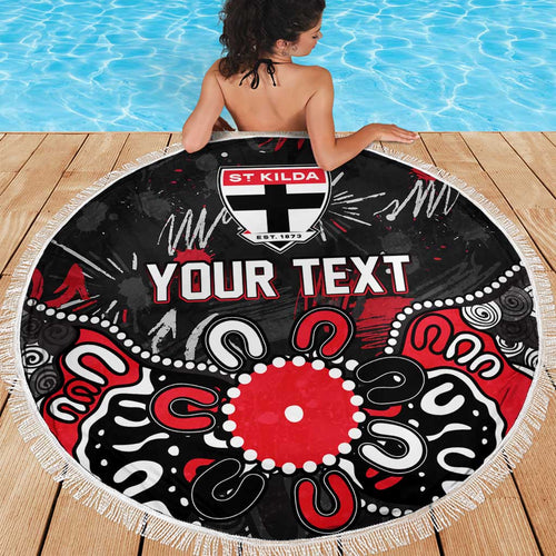 Personalized St Kilda Saints Beach Blanket Aboriginal Dot Painting Graffiti Style