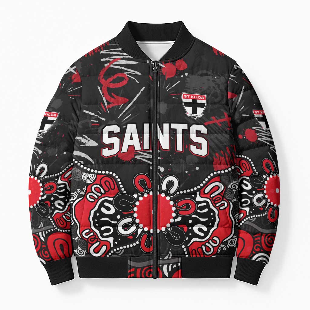 Personalized St Kilda Saints Bomber Puffer Jacket Aboriginal Dot Painting Graffiti Style