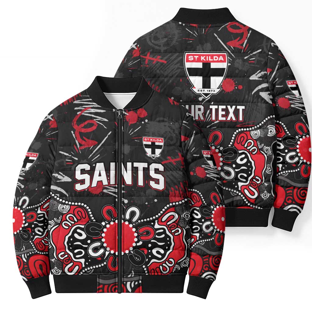 Personalized St Kilda Saints Bomber Puffer Jacket Aboriginal Dot Painting Graffiti Style