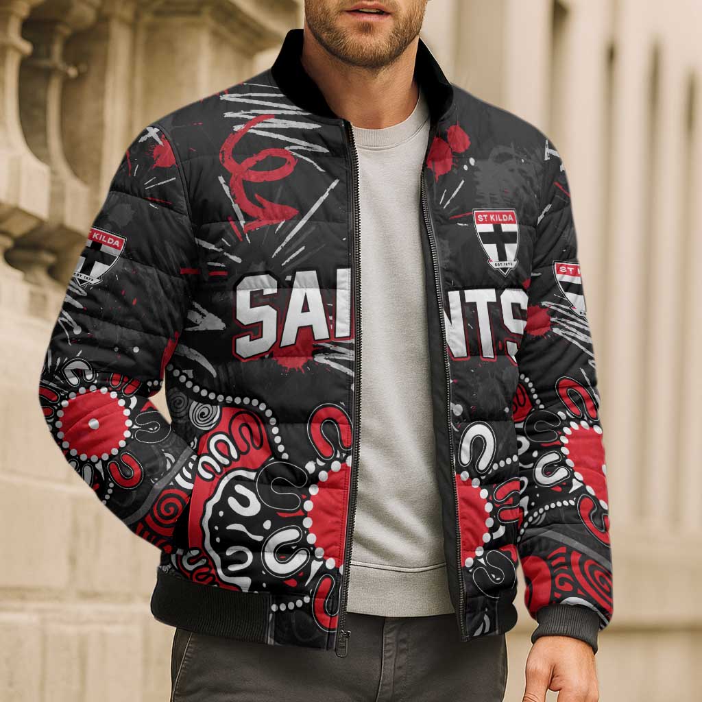 Personalized St Kilda Saints Bomber Puffer Jacket Aboriginal Dot Painting Graffiti Style
