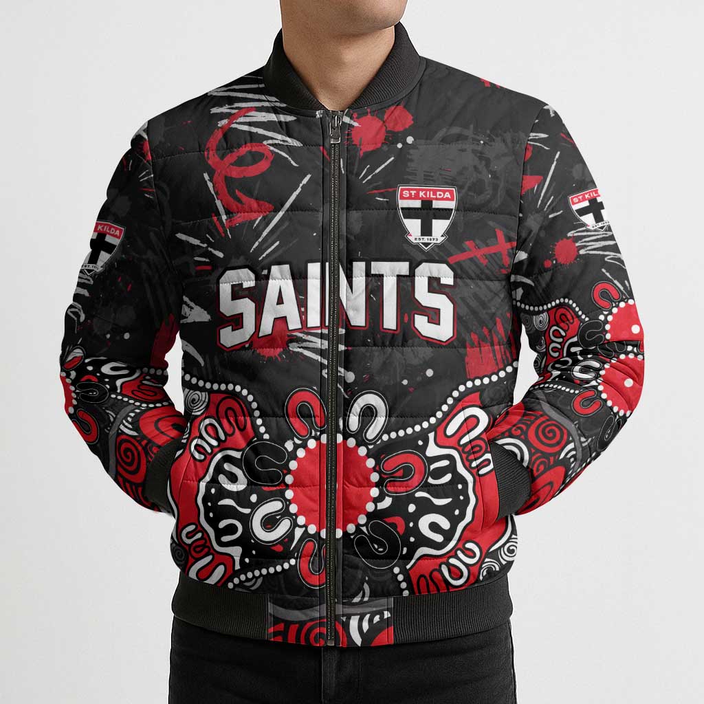 Personalized St Kilda Saints Bomber Puffer Jacket Aboriginal Dot Painting Graffiti Style