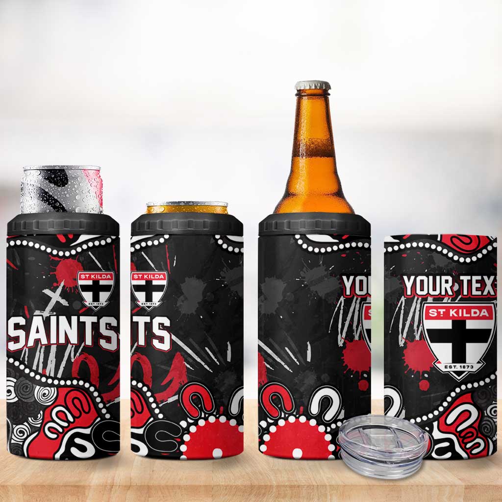 Personalized St Kilda Saints 4 in 1 Can Cooler Tumbler Aboriginal Dot Painting Graffiti Style