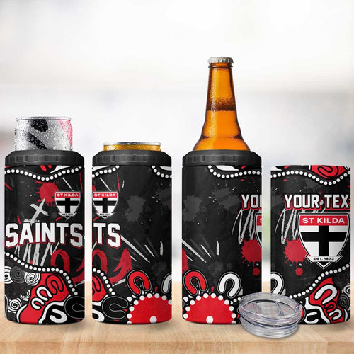 Personalized St Kilda Saints 4 in 1 Can Cooler Tumbler Aboriginal Dot Painting Graffiti Style
