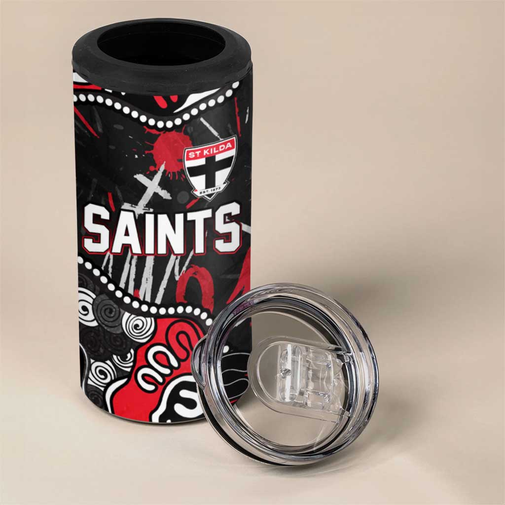 Personalized St Kilda Saints 4 in 1 Can Cooler Tumbler Aboriginal Dot Painting Graffiti Style