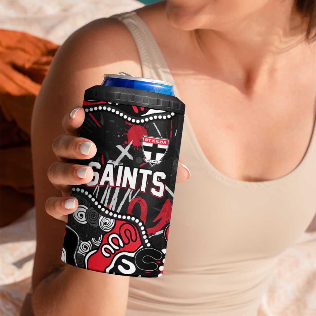 Personalized St Kilda Saints 4 in 1 Can Cooler Tumbler Aboriginal Dot Painting Graffiti Style