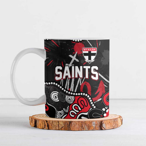Personalized St Kilda Saints Ceramic Mug Aboriginal Dot Painting Graffiti Style