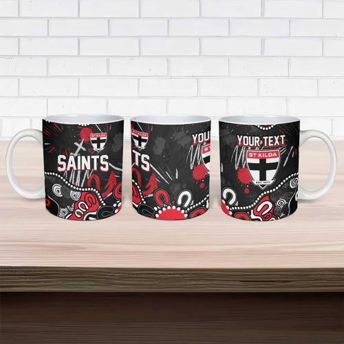 Personalized St Kilda Saints Ceramic Mug Aboriginal Dot Painting Graffiti Style