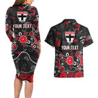 Personalized St Kilda Saints Couples Matching Long Sleeve Bodycon Dress and Hawaiian Shirt Aboriginal Dot Painting Graffiti Style