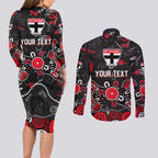 Personalized St Kilda Saints Couples Matching Long Sleeve Bodycon Dress and Long Sleeve Button Shirt Aboriginal Dot Painting Graffiti Style