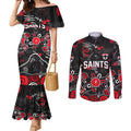 Personalized St Kilda Saints Couples Matching Mermaid Dress and Long Sleeve Button Shirt Aboriginal Dot Painting Graffiti Style