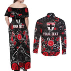 Personalized St Kilda Saints Couples Matching Off Shoulder Maxi Dress and Long Sleeve Button Shirt Aboriginal Dot Painting Graffiti Style