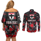 Personalized St Kilda Saints Couples Matching Off Shoulder Short Dress and Long Sleeve Button Shirt Aboriginal Dot Painting Graffiti Style