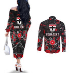 Personalized St Kilda Saints Couples Matching Off The Shoulder Long Sleeve Dress and Long Sleeve Button Shirt Aboriginal Dot Painting Graffiti Style