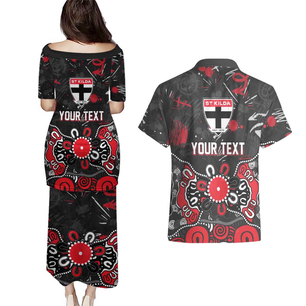 Personalized St Kilda Saints Couples Matching Puletasi and Hawaiian Shirt Aboriginal Dot Painting Graffiti Style