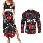 Personalized St Kilda Saints Couples Matching Summer Maxi Dress and Long Sleeve Button Shirt Aboriginal Dot Painting Graffiti Style