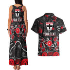Personalized St Kilda Saints Couples Matching Tank Maxi Dress and Hawaiian Shirt Aboriginal Dot Painting Graffiti Style