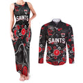 Personalized St Kilda Saints Couples Matching Tank Maxi Dress and Long Sleeve Button Shirt Aboriginal Dot Painting Graffiti Style