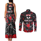 Personalized St Kilda Saints Couples Matching Tank Maxi Dress and Long Sleeve Button Shirt Aboriginal Dot Painting Graffiti Style