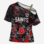 Personalized St Kilda Saints Cross Shoulder Shirt Aboriginal Dot Painting Graffiti Style