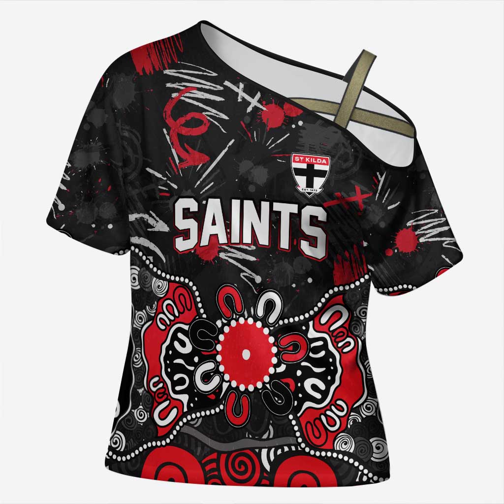 Personalized St Kilda Saints Cross Shoulder Shirt Aboriginal Dot Painting Graffiti Style