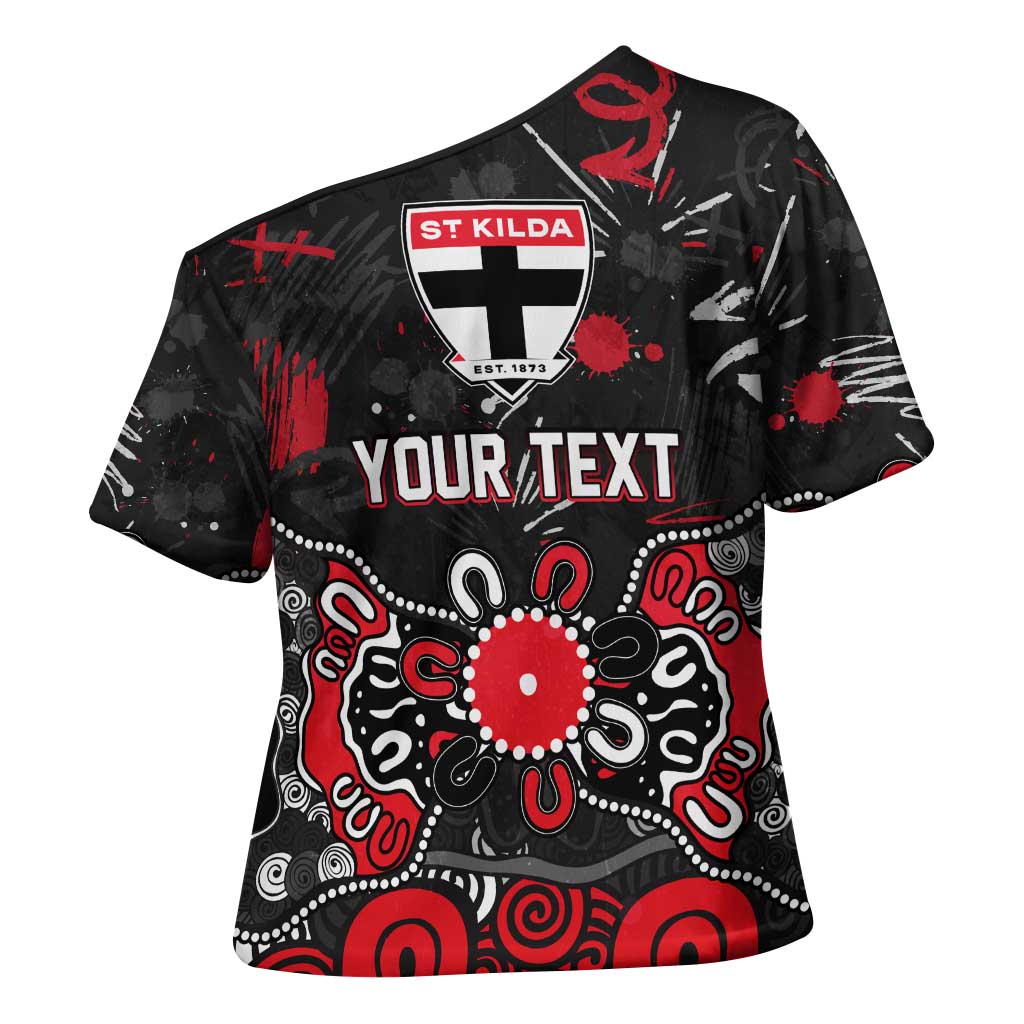 Personalized St Kilda Saints Cross Shoulder Shirt Aboriginal Dot Painting Graffiti Style