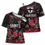 Personalized St Kilda Saints Cross Shoulder Shirt Aboriginal Dot Painting Graffiti Style