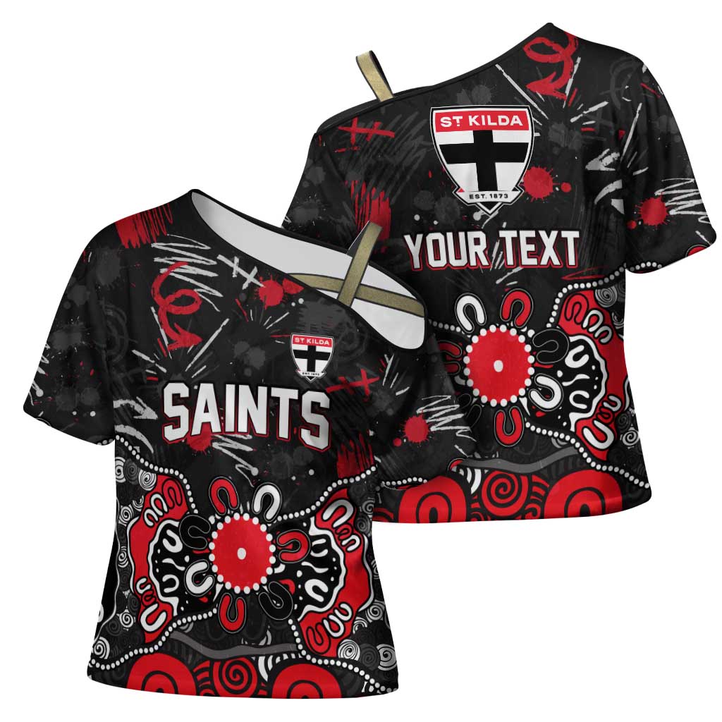 Personalized St Kilda Saints Cross Shoulder Shirt Aboriginal Dot Painting Graffiti Style