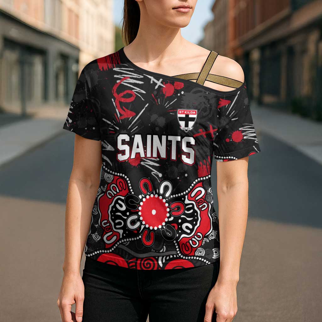 Personalized St Kilda Saints Cross Shoulder Shirt Aboriginal Dot Painting Graffiti Style