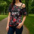Personalized St Kilda Saints Cross Shoulder Shirt Aboriginal Dot Painting Graffiti Style