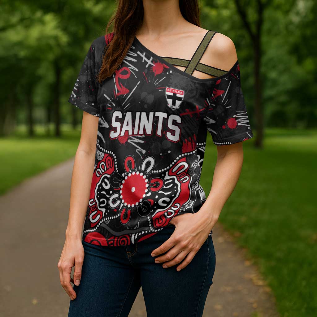 Personalized St Kilda Saints Cross Shoulder Shirt Aboriginal Dot Painting Graffiti Style