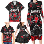 Personalized St Kilda Saints Family Matching Long Sleeve Bodycon Dress and Hawaiian Shirt Aboriginal Dot Painting Graffiti Style