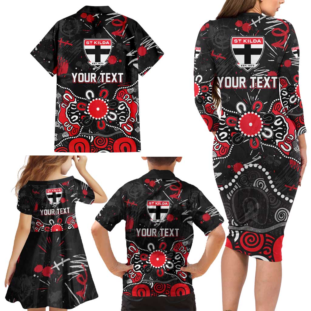 Personalized St Kilda Saints Family Matching Long Sleeve Bodycon Dress and Hawaiian Shirt Aboriginal Dot Painting Graffiti Style