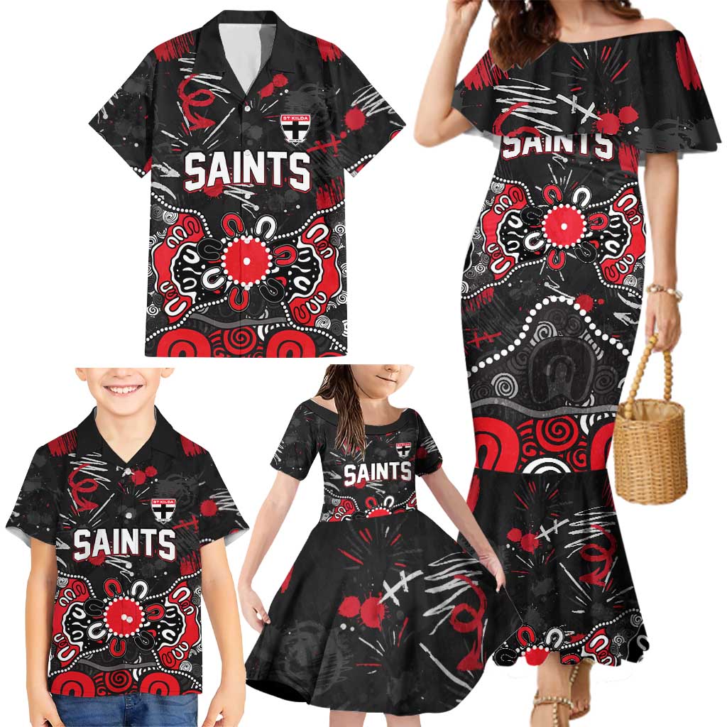 Personalized St Kilda Saints Family Matching Mermaid Dress and Hawaiian Shirt Aboriginal Dot Painting Graffiti Style