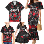Personalized St Kilda Saints Family Matching Mermaid Dress and Hawaiian Shirt Aboriginal Dot Painting Graffiti Style