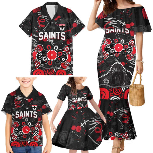 Personalized St Kilda Saints Family Matching Mermaid Dress and Hawaiian Shirt Aboriginal Dot Painting Graffiti Style