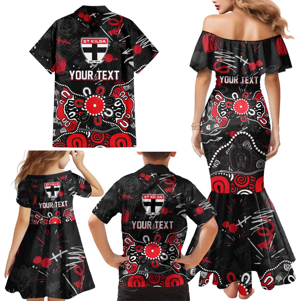 Personalized St Kilda Saints Family Matching Mermaid Dress and Hawaiian Shirt Aboriginal Dot Painting Graffiti Style