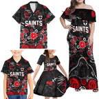 Personalized St Kilda Saints Family Matching Off Shoulder Maxi Dress and Hawaiian Shirt Aboriginal Dot Painting Graffiti Style