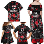 Personalized St Kilda Saints Family Matching Off Shoulder Maxi Dress and Hawaiian Shirt Aboriginal Dot Painting Graffiti Style